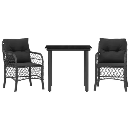 3 részes fekete polyrattan bisztrógarnitúra párnával