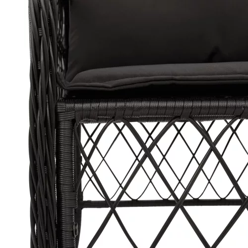  3 részes fekete polyrattan bisztrógarnitúra párnával
