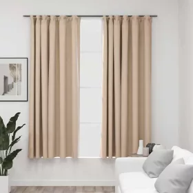    2 db bézs vászonhatású sötétítőfüggöny kampókkal 140 x 175 cm