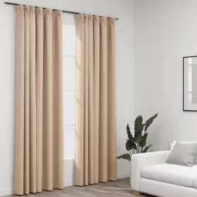    2 db bézs vászonhatású sötétítőfüggöny kampókkal 140 x 245 cm