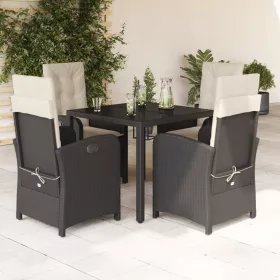    5 részes fekete polyrattan kerti étkezőgarnitúra párnákkal