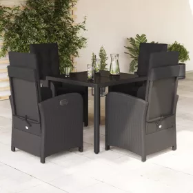    5 részes fekete polyrattan kerti étkezőgarnitúra párnákkal