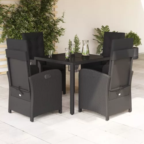  5 részes fekete polyrattan kerti étkezőgarnitúra párnákkal