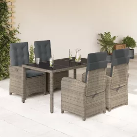    5 részes szürke polyrattan kerti étkezőgarnitúra párnával