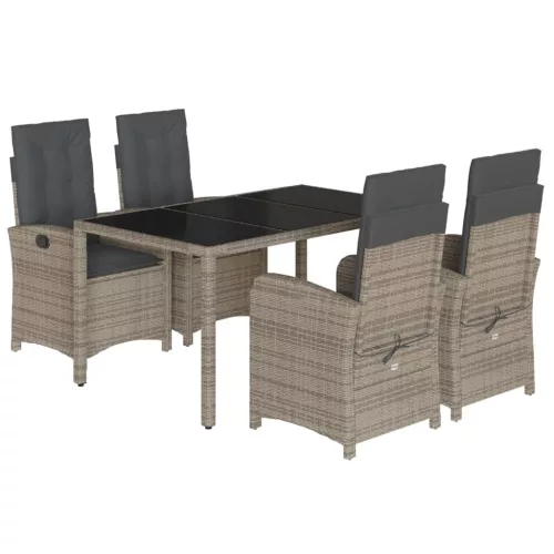 5 részes szürke polyrattan kerti étkezőgarnitúra párnával