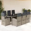  9 részes szürke polyrattan kerti étkezőgarnitúra párnával