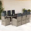  9 részes szürke polyrattan kerti étkezőgarnitúra párnával