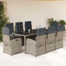    9 részes szürke polyrattan kerti étkezőgarnitúra párnával