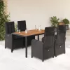  5 részes fekete polyrattan kerti étkezőgarnitúra párnákkal