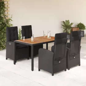    5 részes fekete polyrattan kerti étkezőgarnitúra párnákkal
