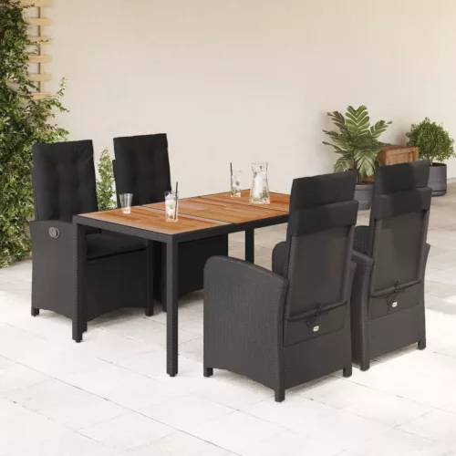  5 részes fekete polyrattan kerti étkezőgarnitúra párnákkal