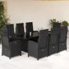  9 részes fekete polyrattan kerti étkezőgarnitúra párnákkal