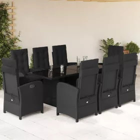    9 részes fekete polyrattan kerti étkezőgarnitúra párnákkal