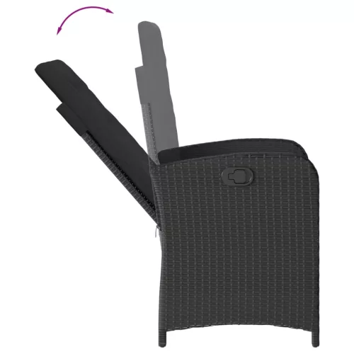  9 részes fekete polyrattan kerti étkezőgarnitúra párnákkal