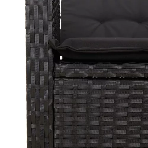  9 részes fekete polyrattan kerti étkezőgarnitúra párnákkal