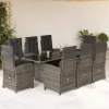  9 részes szürke polyrattan kerti étkezőgarnitúra párnával