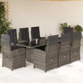    9 részes szürke polyrattan kerti étkezőgarnitúra párnával