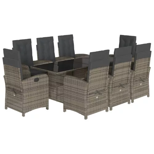  9 részes szürke polyrattan kerti étkezőgarnitúra párnával