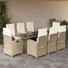 9 részes bézs polyrattan kerti étkezőgarnitúra párnákkal