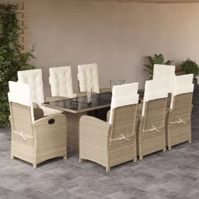    9 részes bézs polyrattan kerti étkezőgarnitúra párnákkal