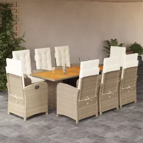    9 részes bézs polyrattan kerti étkezőgarnitúra párnákkal