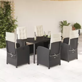    7 részes fekete polyrattan kerti étkezőgarnitúra párnával