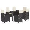  7 részes fekete polyrattan kerti étkezőgarnitúra párnával