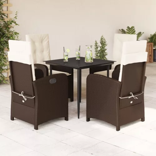  5 részes barna polyrattan kerti étkezőgarnitúra párnákkal