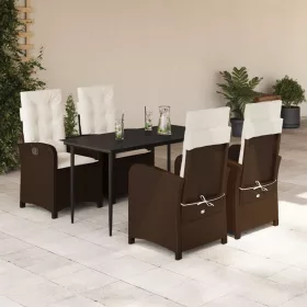    5 részes barna polyrattan kerti étkezőgarnitúra párnákkal