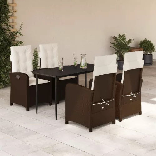  5 részes barna polyrattan kerti étkezőgarnitúra párnákkal