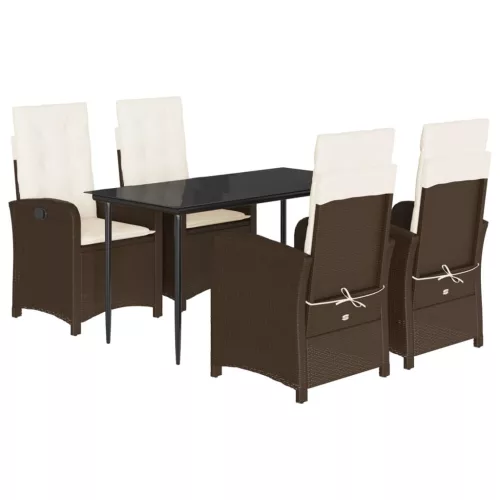  5 részes barna polyrattan kerti étkezőgarnitúra párnákkal