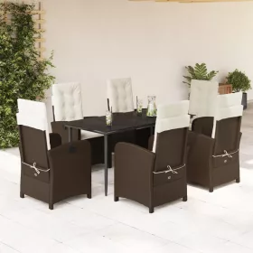    7 részes barna polyrattan kerti étkezőgarnitúra párnával