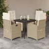  5 részes bézs polyrattan kerti étkezőgarnitúra párnákkal