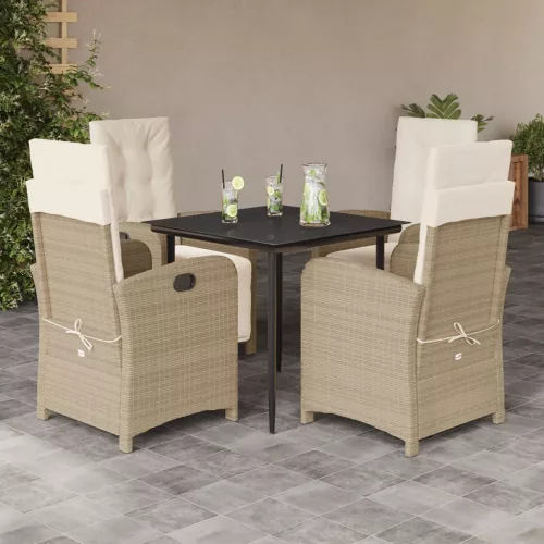  5 részes bézs polyrattan kerti étkezőgarnitúra párnákkal