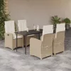  5 részes bézs polyrattan kerti étkezőgarnitúra párnákkal