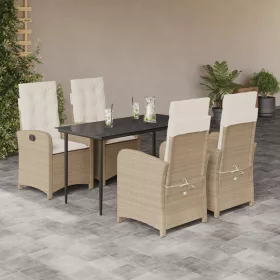    5 részes bézs polyrattan kerti étkezőgarnitúra párnákkal