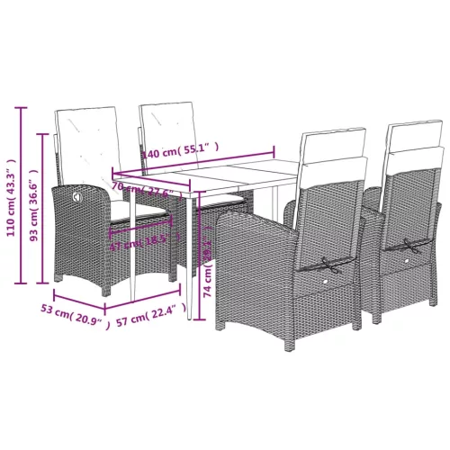  5 részes bézs polyrattan kerti étkezőgarnitúra párnákkal