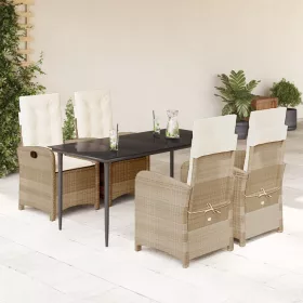    5 részes bézs polyrattan kerti étkezőgarnitúra párnákkal