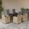  7 részes vegyes bézs polyrattan kerti étkezőgarnitúra párnákkal