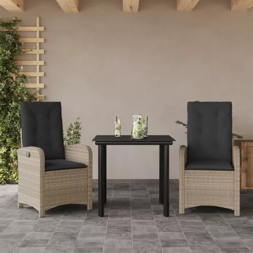  3részes világosszürke polyrattan kerti étkezőgarnitúra párnával