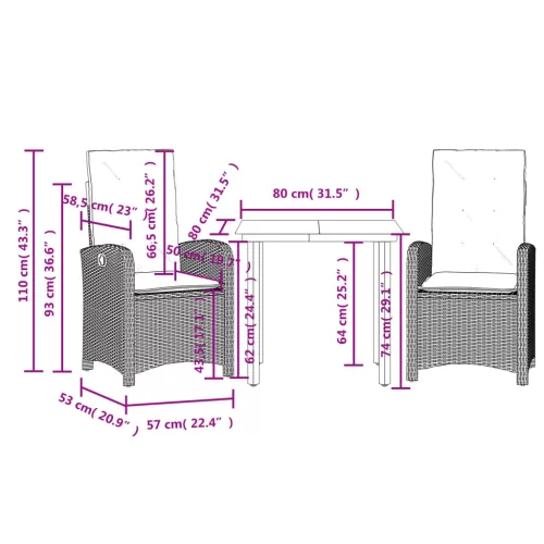  3részes világosszürke polyrattan kerti étkezőgarnitúra párnával