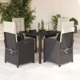    5 részes fekete polyrattan kerti étkezőgarnitúra párnákkal