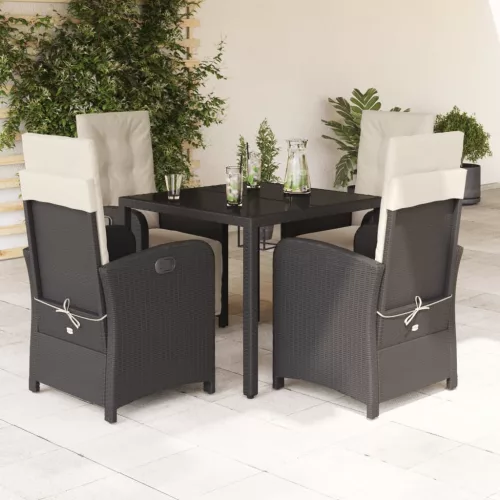  5 részes fekete polyrattan kerti étkezőgarnitúra párnákkal