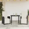  3 részes fekete polyrattan bisztrógarnitúra párnával