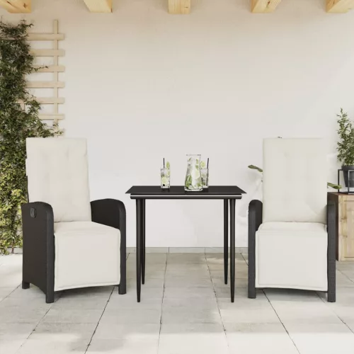 3 részes fekete polyrattan bisztrógarnitúra párnával