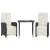  3 részes fekete polyrattan bisztrógarnitúra párnával