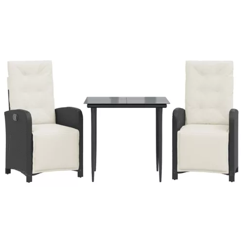  3 részes fekete polyrattan bisztrógarnitúra párnával