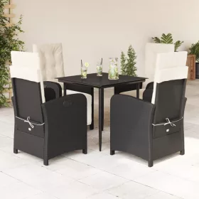    5 részes fekete polyrattan kerti étkezőgarnitúra párnákkal