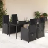 5 részes fekete polyrattan kerti étkezőgarnitúra párnákkal
