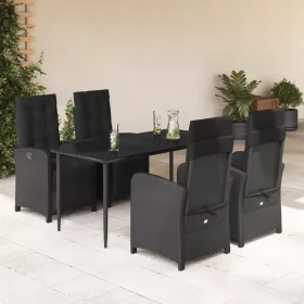   5 részes fekete polyrattan kerti étkezőgarnitúra párnákkal